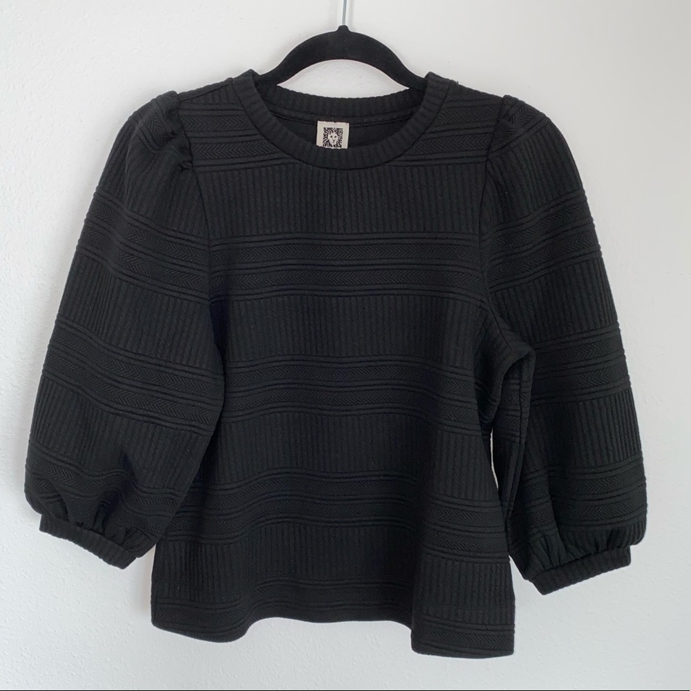 Anne Klein Black Womens Sweater Blouse Holiday Top Black with Pattern XXS